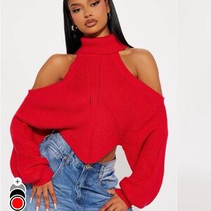 Elegant Red Off-Shoulder Sweater-Size 1X